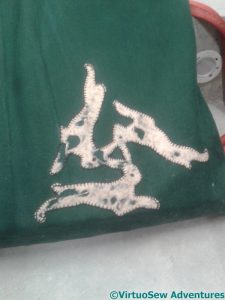 Close up of the rather travel weary hares on David's bag