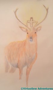 Second attempt at a stag with a crucifix between its antlers