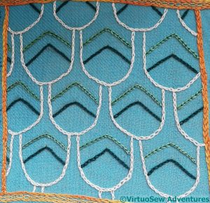 Chain Stitch outlines, green section