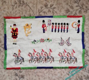 Traycloth design I believe was created for the Coronation of Queen Elizabeth II, which I finished just before she died.