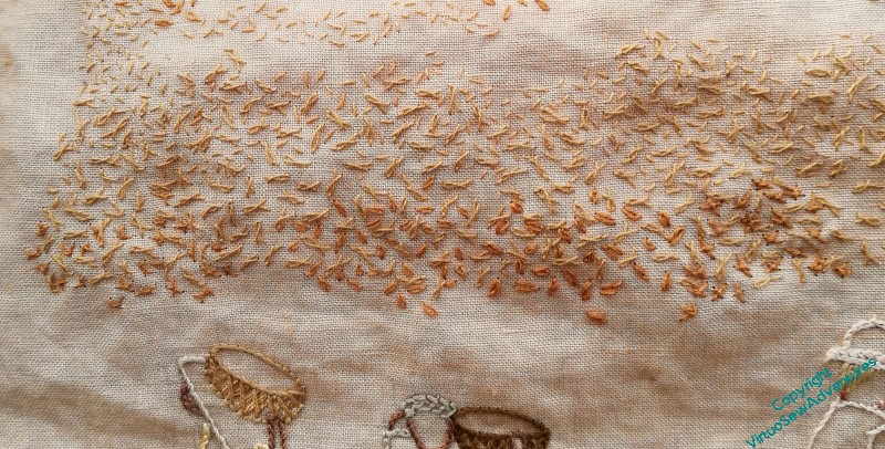 A close up of lots of random stitching. There are different stitches in the section, but from a distance they don't show up as much as I hoped!