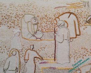 Detail of the central section of the View of the Excavation, showing fine outlines on the right hand side of the figures