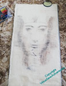 Akhenaten, drawn onto gauze using inktense blocks