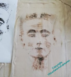 Nefertiti, drawing on gauze with inktense blocks