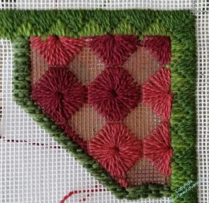 Squared Daisies Stitch worked in two shades of burgundy