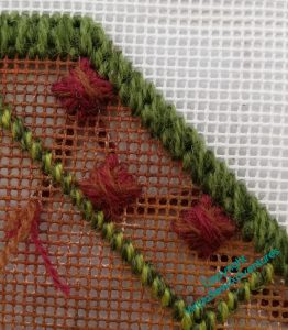 Another test stitching, this of Diagonal Rhodes Stitch, widely spaced. I decided against this as well!