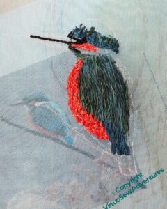 Progress so far. The wing is finished, but the bright strpe of the back and tail, and the top of the head still need to be done.