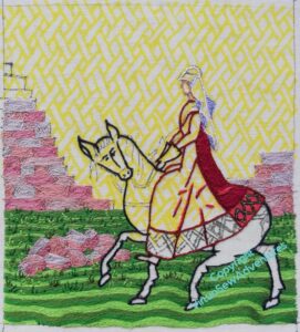 View of the progress on the Aethelflaed embroidery. All grass is now done!