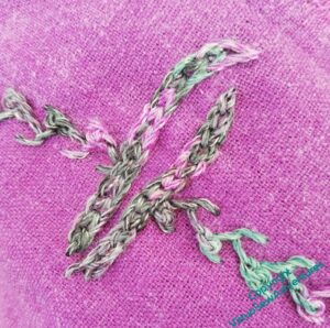 The "ground level" of the tree like motifs, using Hungarian Braided Chain STitch