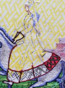 All of the back of Aethelflaed's dress has been unpicked, apart from the border panel