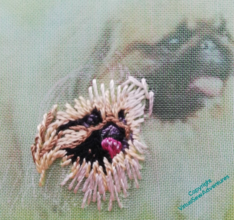 Gauze with stitching laid over the source photo. More light fur around the face.