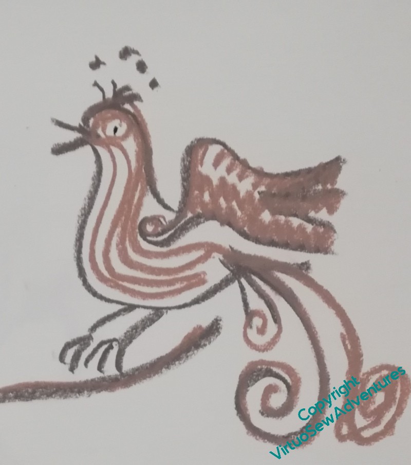 Rather mad, vaguely medieval inspired bird in coloured chalk.