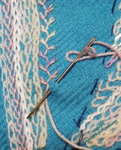 Floral feather stitch in progress