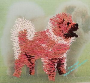 I've got a first layer all over the dog now. Cream on tail and ruff, rusty all over, brown on muzzle and shadows.