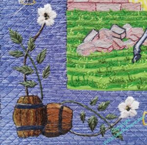 Barrels and roses, the lower left corner of Aethelflaed's border